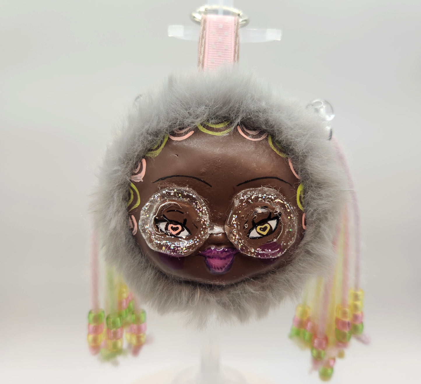 Clay Faced Plushie Keychain - "Graycie"