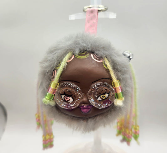 Clay Faced Plushie Keychain - "Graycie"